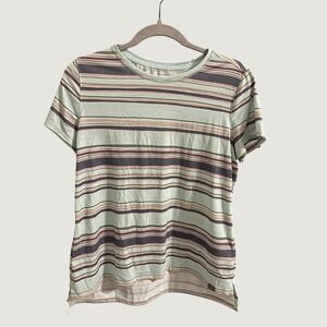 LL Bean Everyday‎ SunSmart Tee Womens Medium Petite Striped Short Sleeve 517705